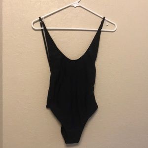 Low back black one piece swim